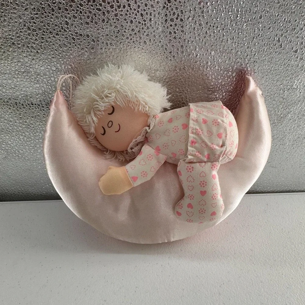 Vintage Russ‎ Berrie Plush Moon Doll Pink Pajamas Sleeping Baby 1984 Collectible